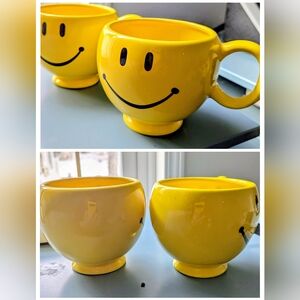 Yellow Smiley Face Ceramic Mug - Cheerful Home Dining Cup Set/2